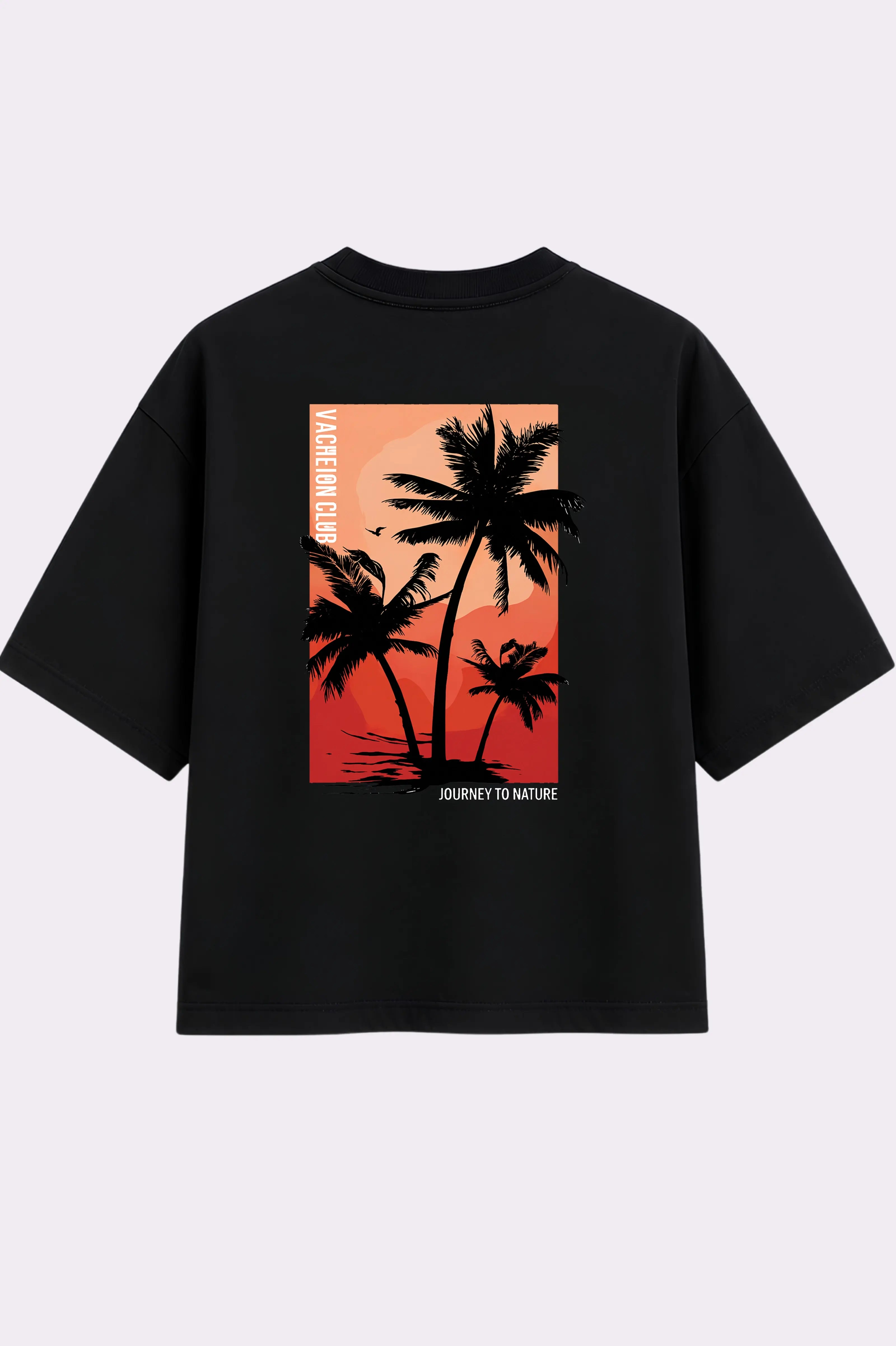 Palm Tree Sunset Black Oversized T-Shirt