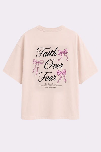 Faith Over Fear Graphic Beige T-Shirt