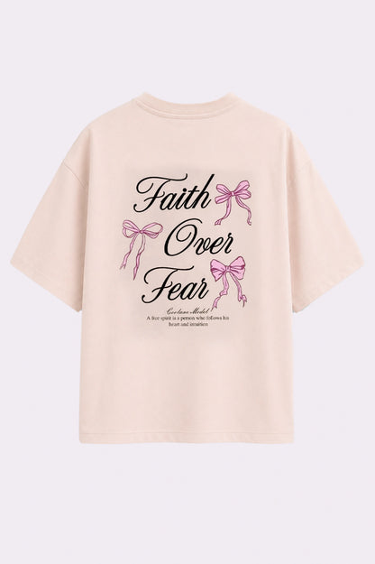 Faith Over Fear Graphic Beige T-Shirt