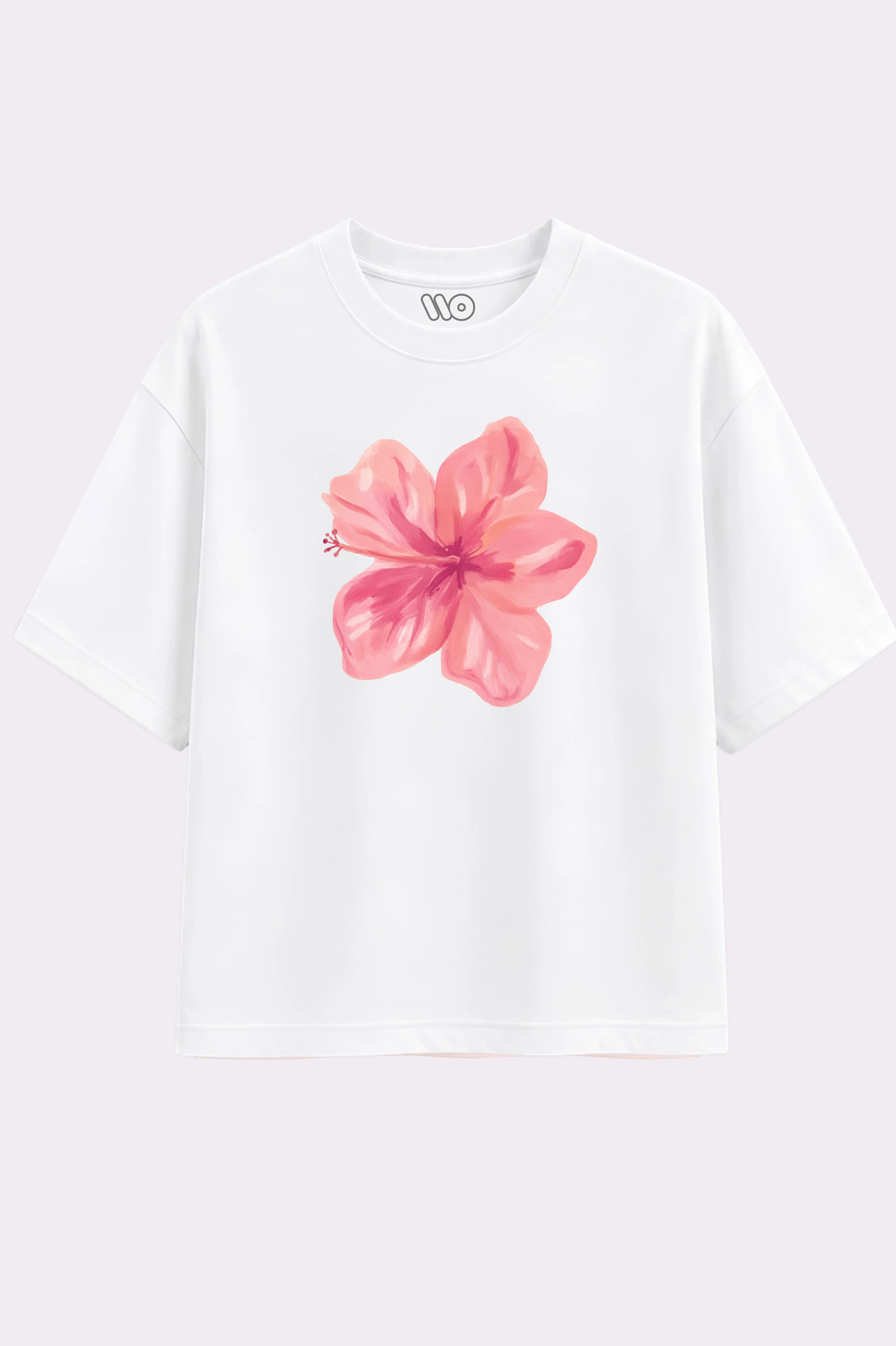 Pink Flower Graphic Oversized White T-Shirt
