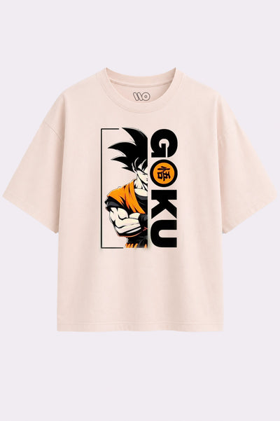 Goku Graphic Oversized Beige T-Shirt