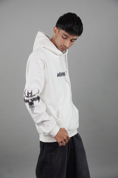 gothic bat skull graphic print White Hoodie