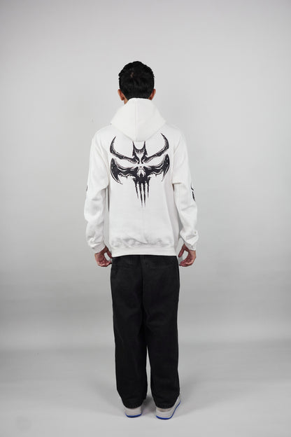 gothic bat skull graphic print White Hoodie