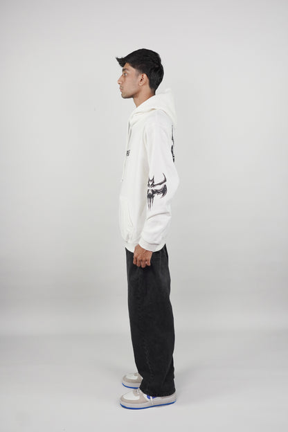 gothic bat skull graphic print White Hoodie