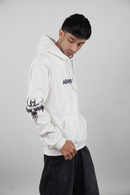 gothic bat skull graphic print White Hoodie