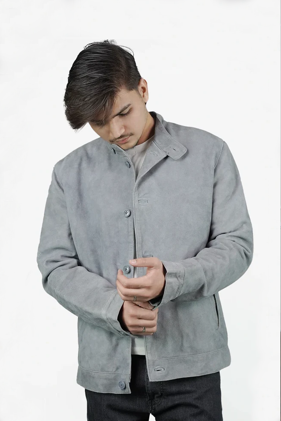 Classic Grey Suede Leather Jacket