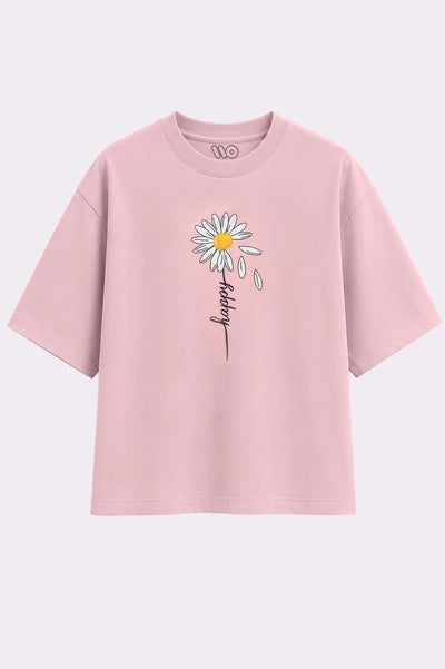 Happy Flower Print Pink T-Shirt