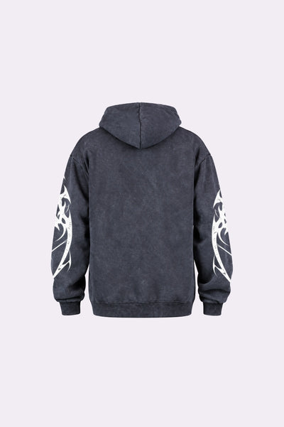 Washed Black Tribal Graphic Hoodie