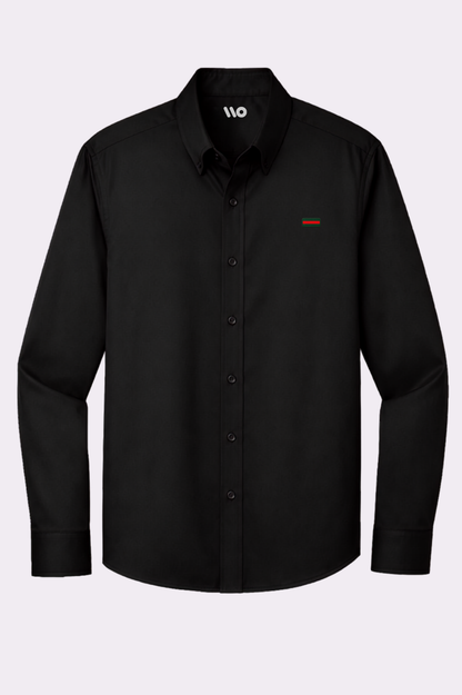 Men's Black Button-Down Shirt with Web Stripe Detail