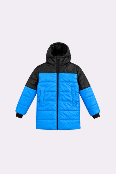 Black / Blue Puffer Jacket - front view