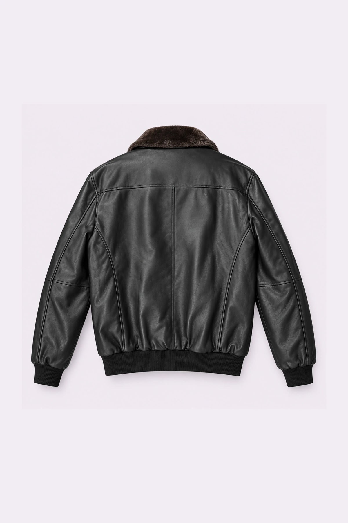 Fur Collar Black Bomber Jacket - back view