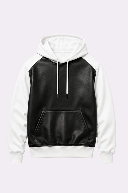 Black & White Two-Tone Leather Hoodie