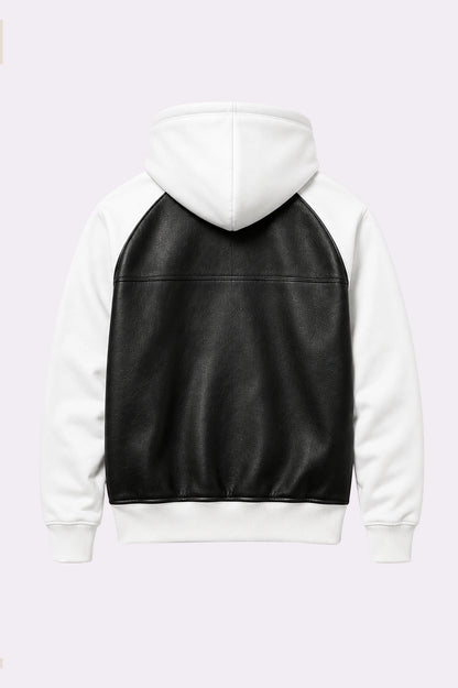 Black & White Two-Tone Leather Hoodie