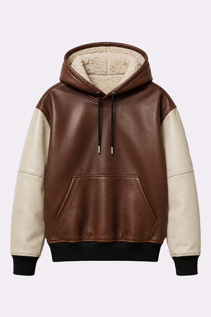Brown Real Lambskin Leather Hoodie