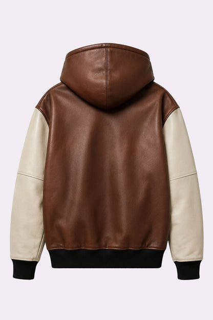 Brown Real Lambskin Leather Hoodie