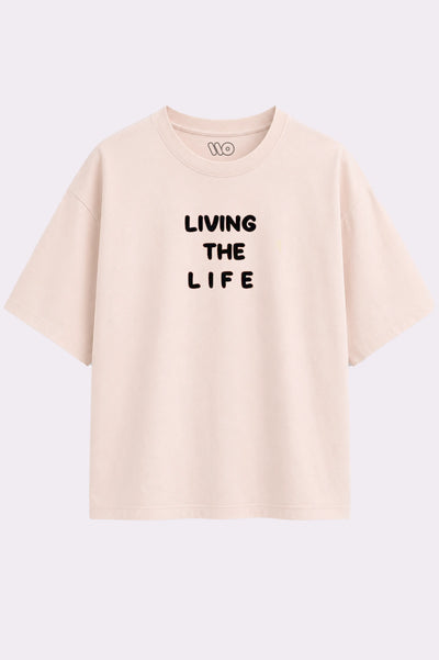 Living The Life Oversized Beige T-Shirt