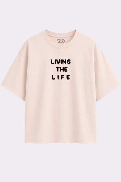 Living The Life Oversized Beige T-Shirt