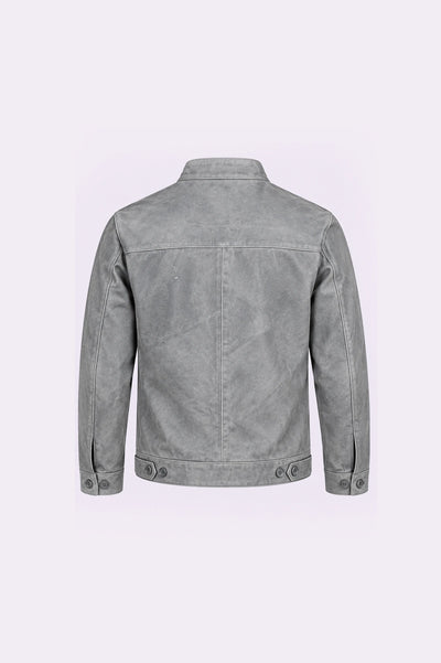 Grey Leather Biker Jacket