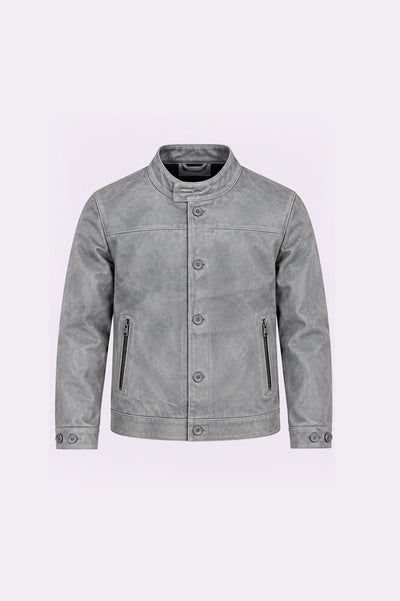 Grey Leather Biker Jacket