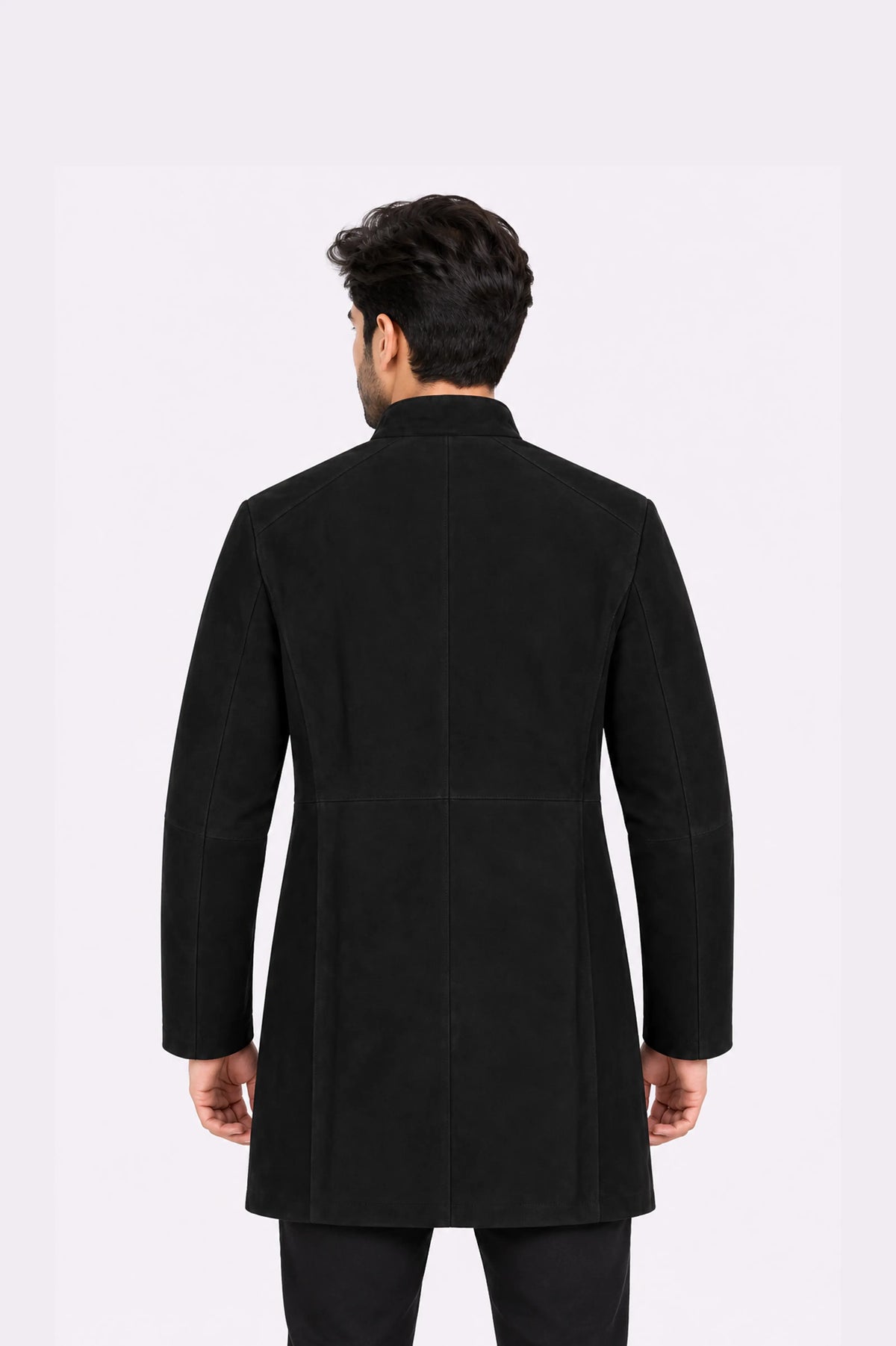 Real Black Suede High Collar Coat