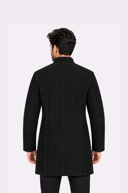 Real Black Suede High Collar Coat