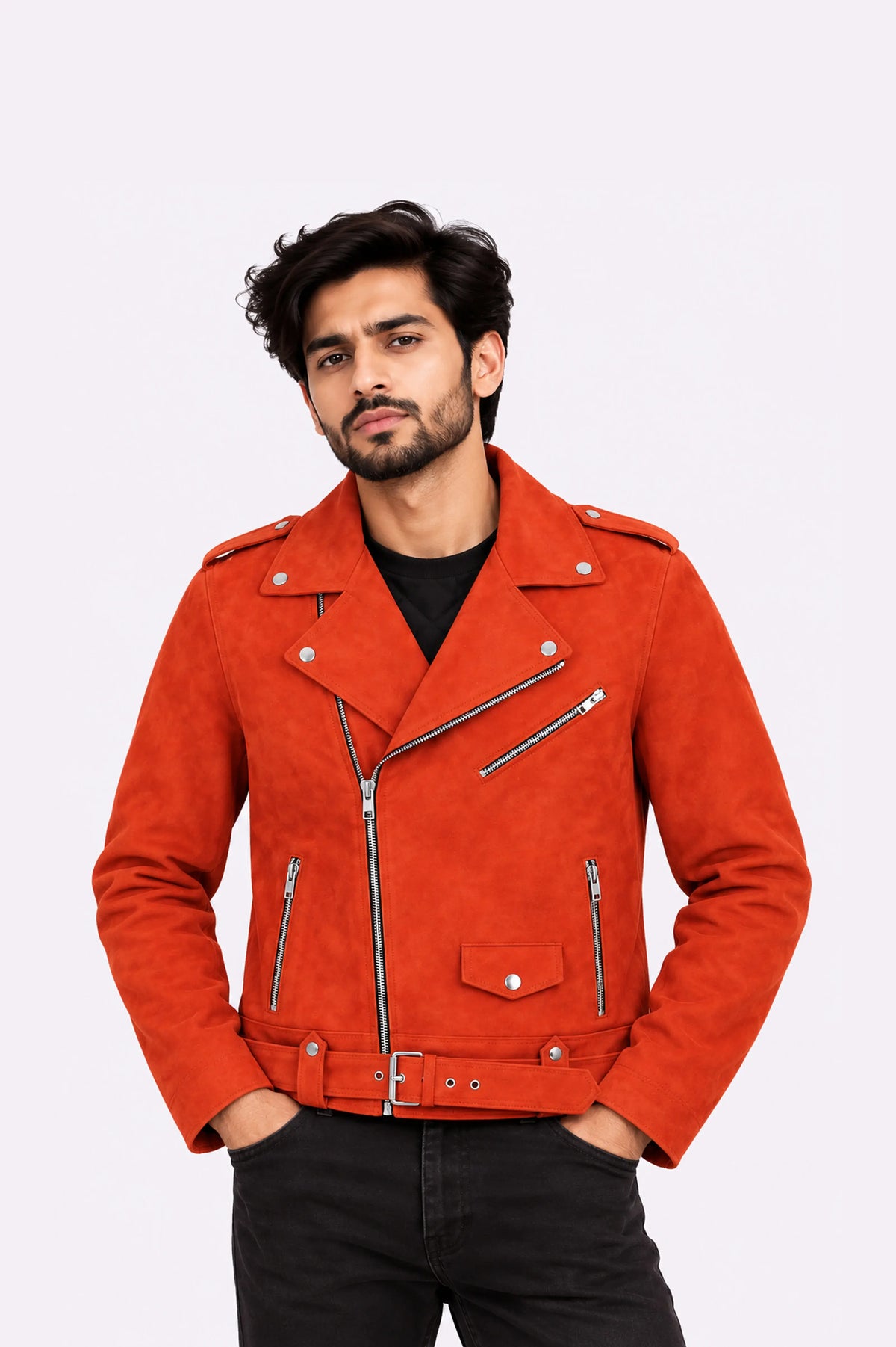 Real Red Suede Biker Jacket