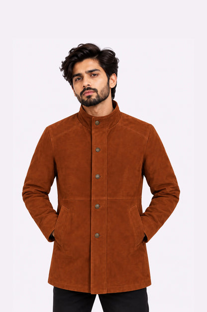 Real Brown Suede Leather Coat