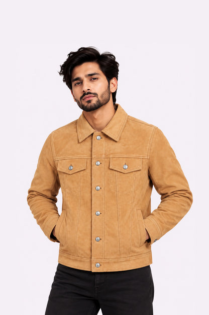 Real Suede Leather Trucker Jacket