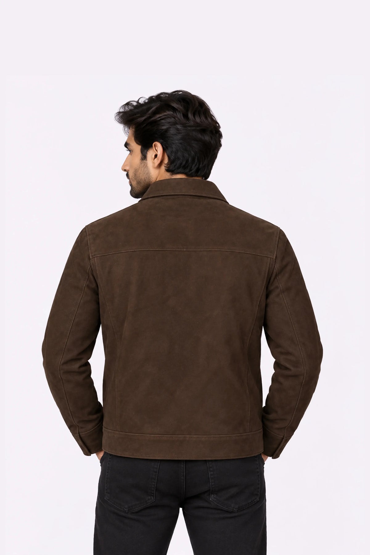 Real Dark Brown Suede Zip-Up Jacket