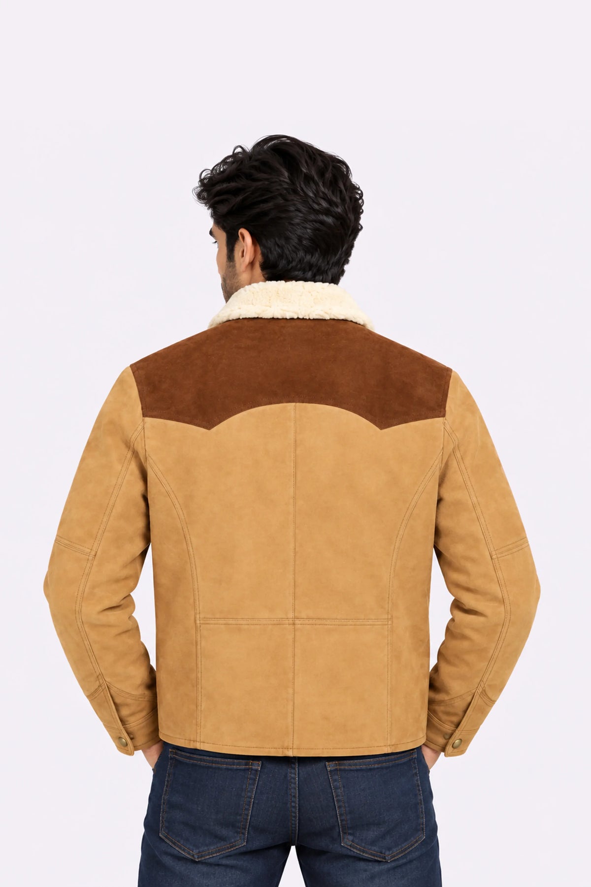 Real Beige Suede Shearling Collar Jacket