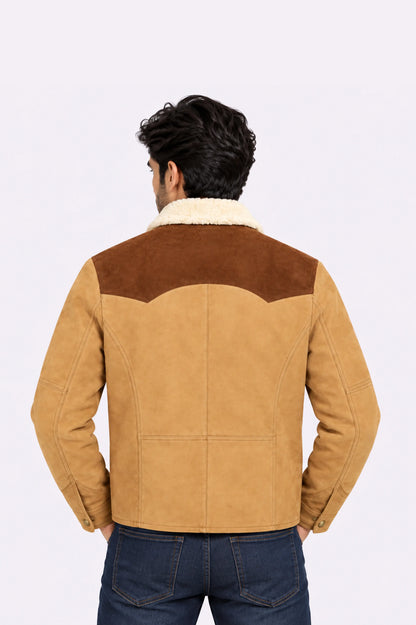 Real Beige Suede Shearling Collar Jacket