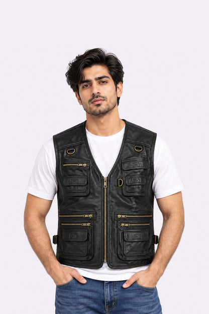 Black Real Leather Vest