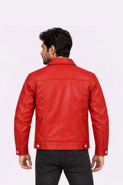 Red Leather Trucker Jacket