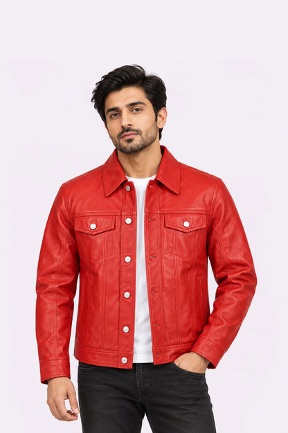 Red Leather Trucker Jacket