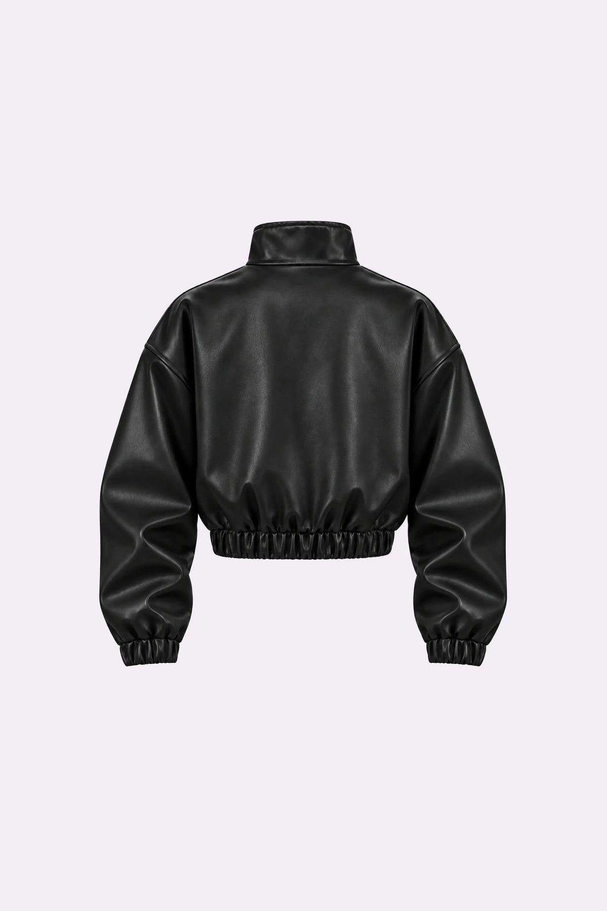 Cropped Faux Leather Bomber Jacket