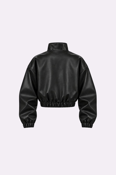 Cropped Faux Leather Bomber Jacket