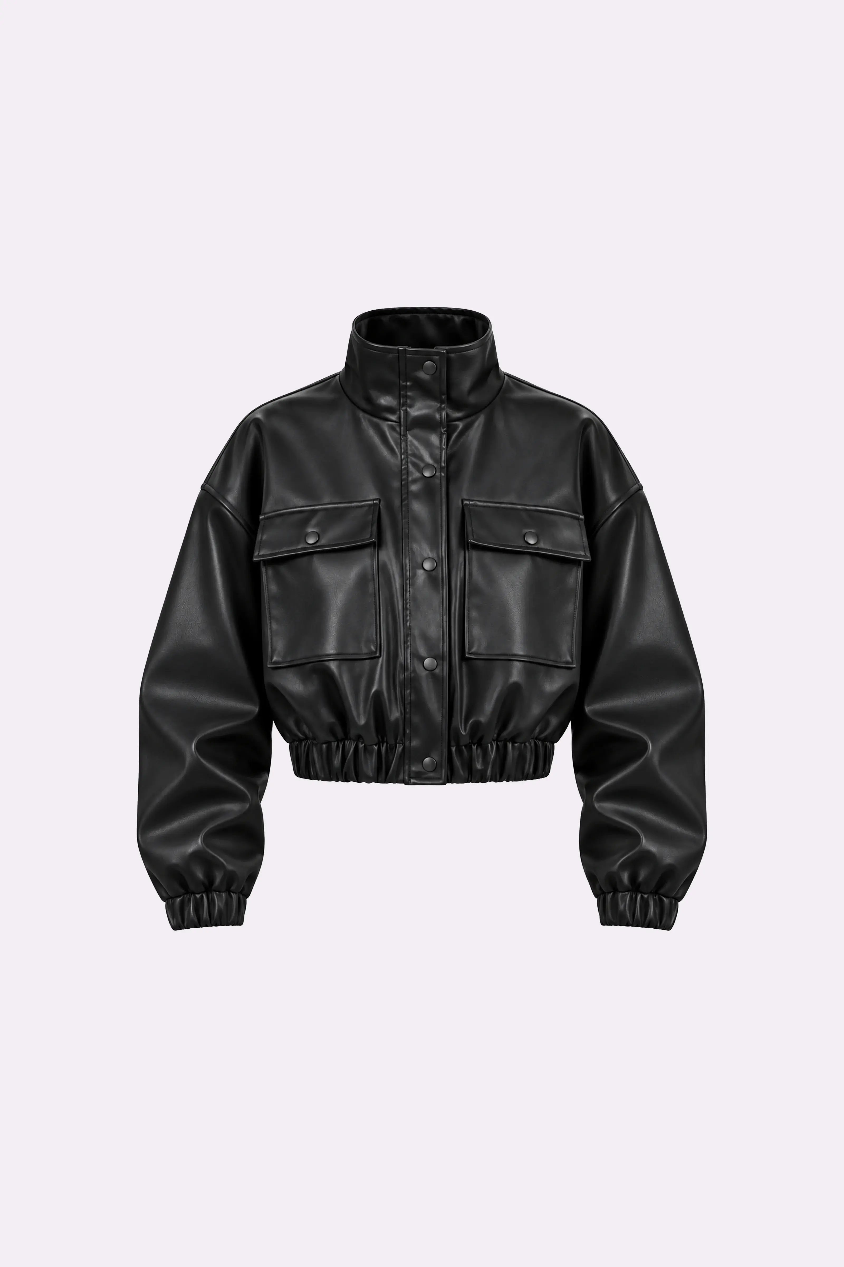 Cropped Faux Leather Bomber Jacket