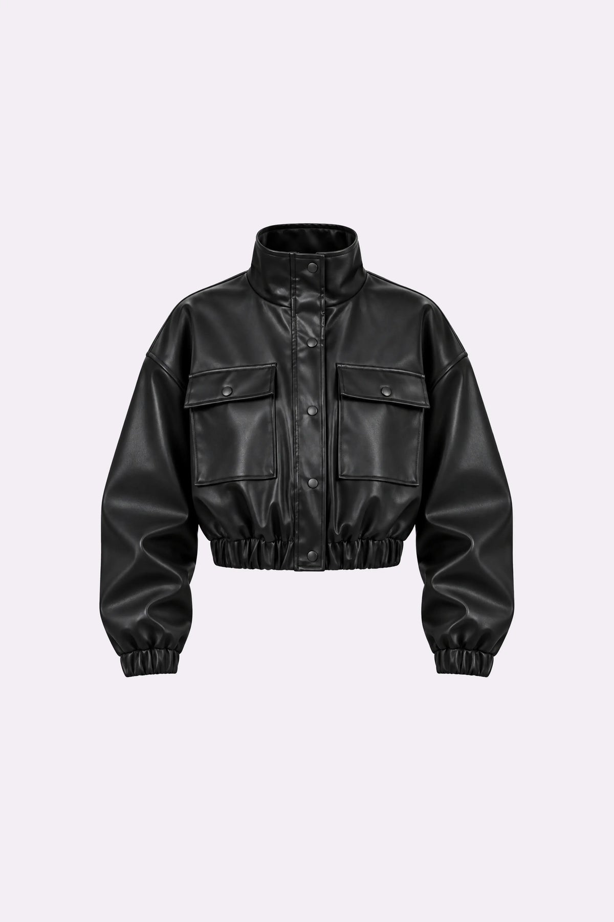 Cropped Faux Leather Bomber Jacket
