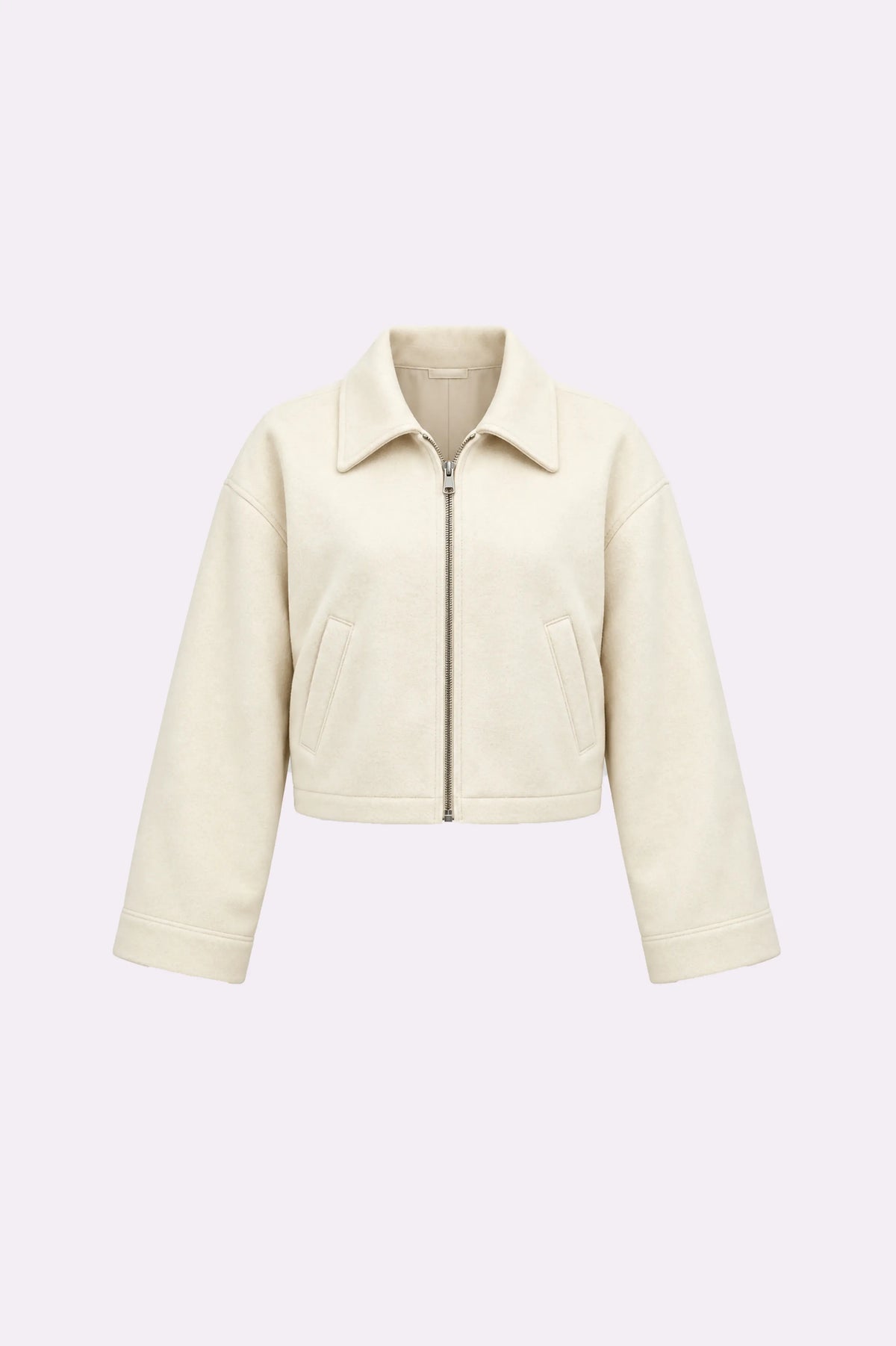 Beige Zip-Up Collared Jacket