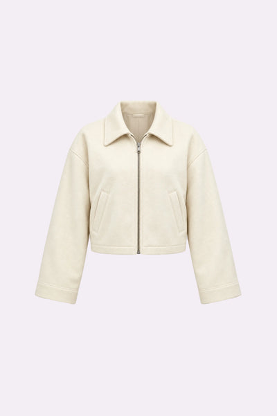 Beige Zip-Up Collared Jacket