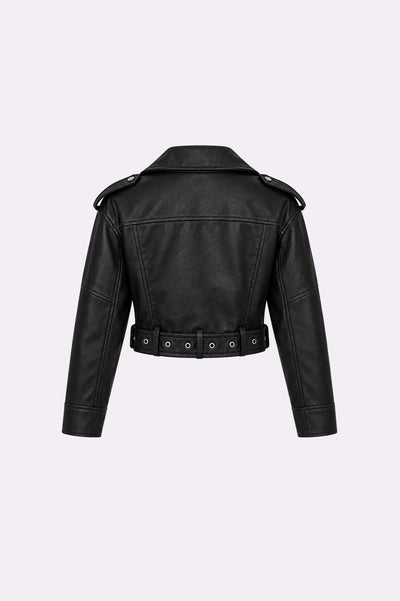 Black Belted Zip-Up Biker Jacket