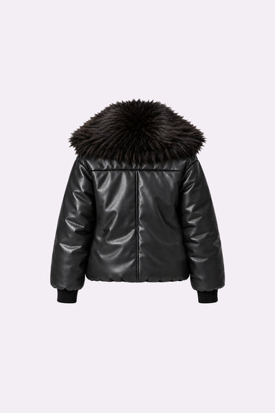 Black Fur Collar Leather Jacket