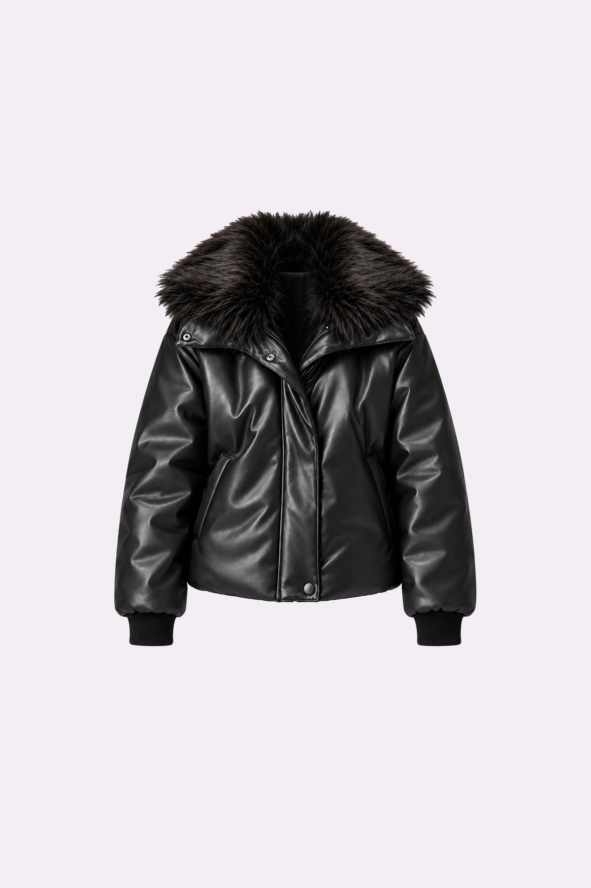 Black Fur Collar Leather Jacket