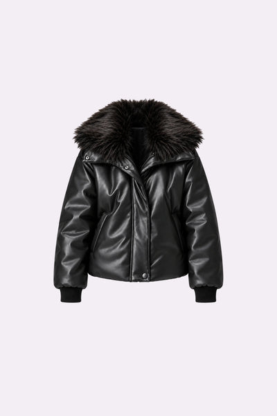 Black Fur Collar Leather Jacket