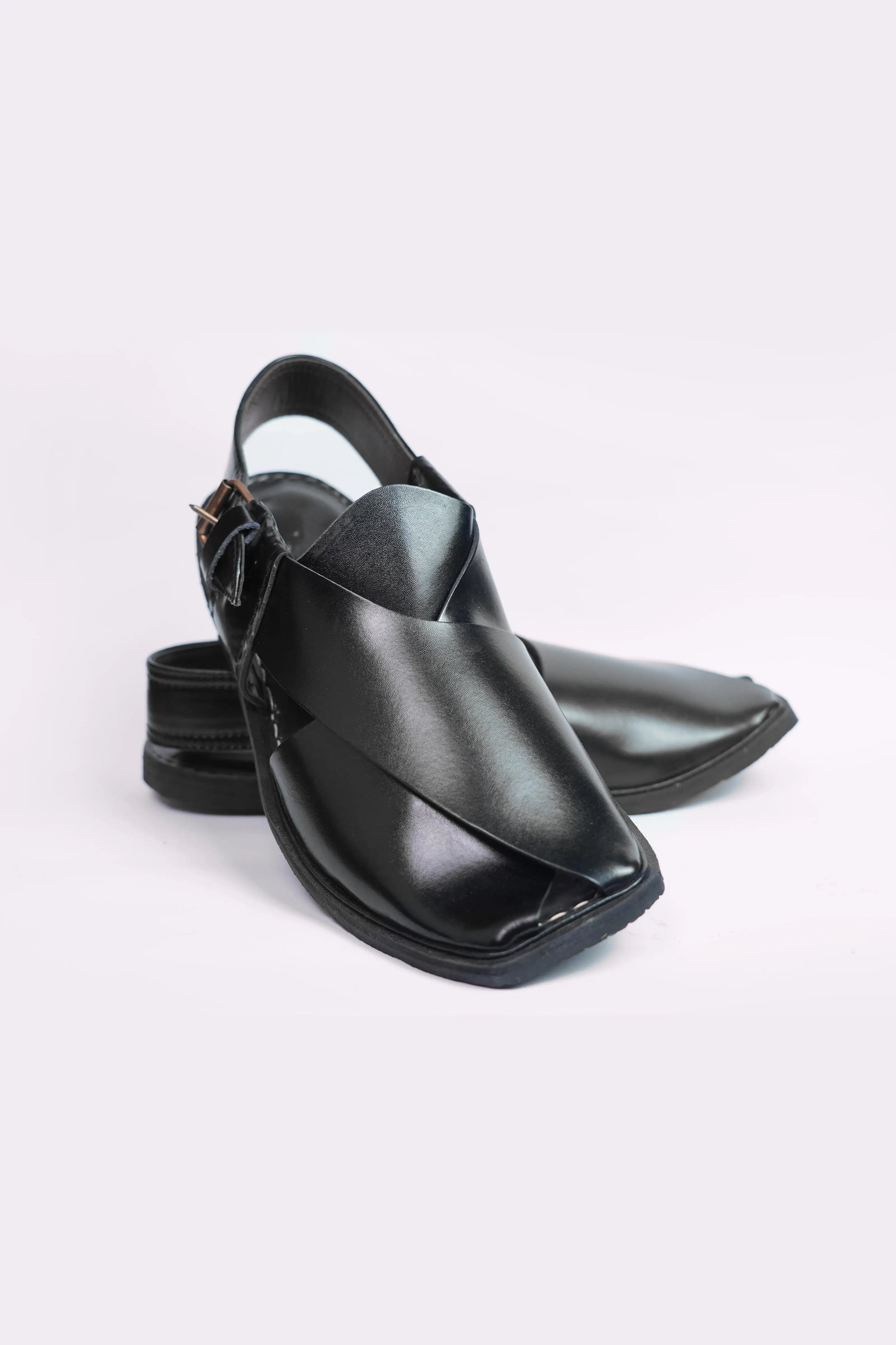 Shiny Black Traditional Peshawari Chappal