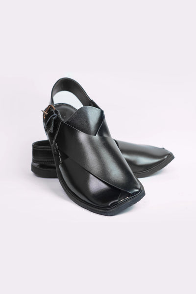 Shiny Black Traditional Peshawari Chappal