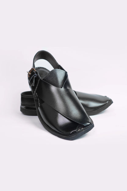 Shiny Black Traditional Peshawari Chappal