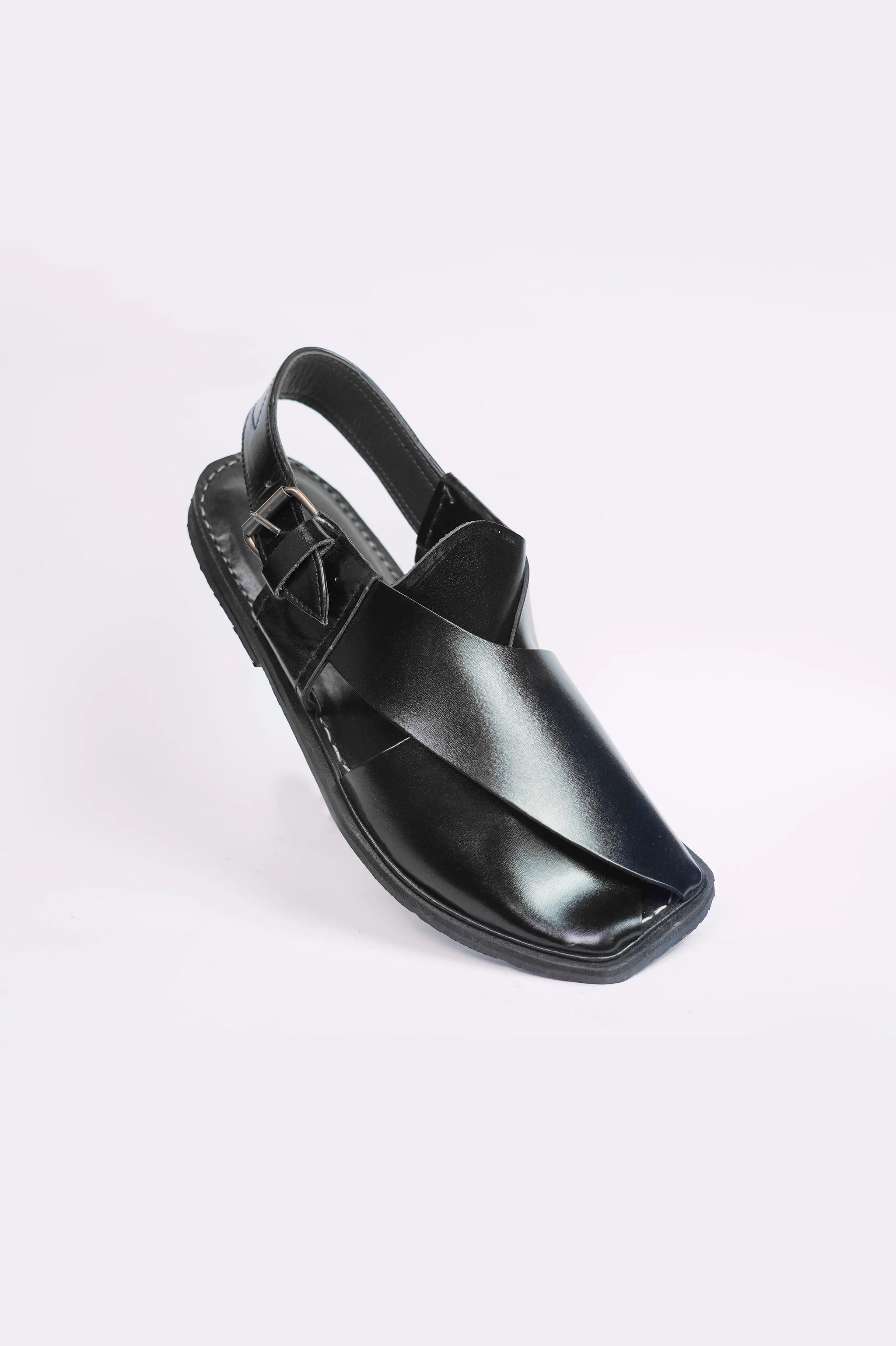 Shiny Black Traditional Peshawari Chappal