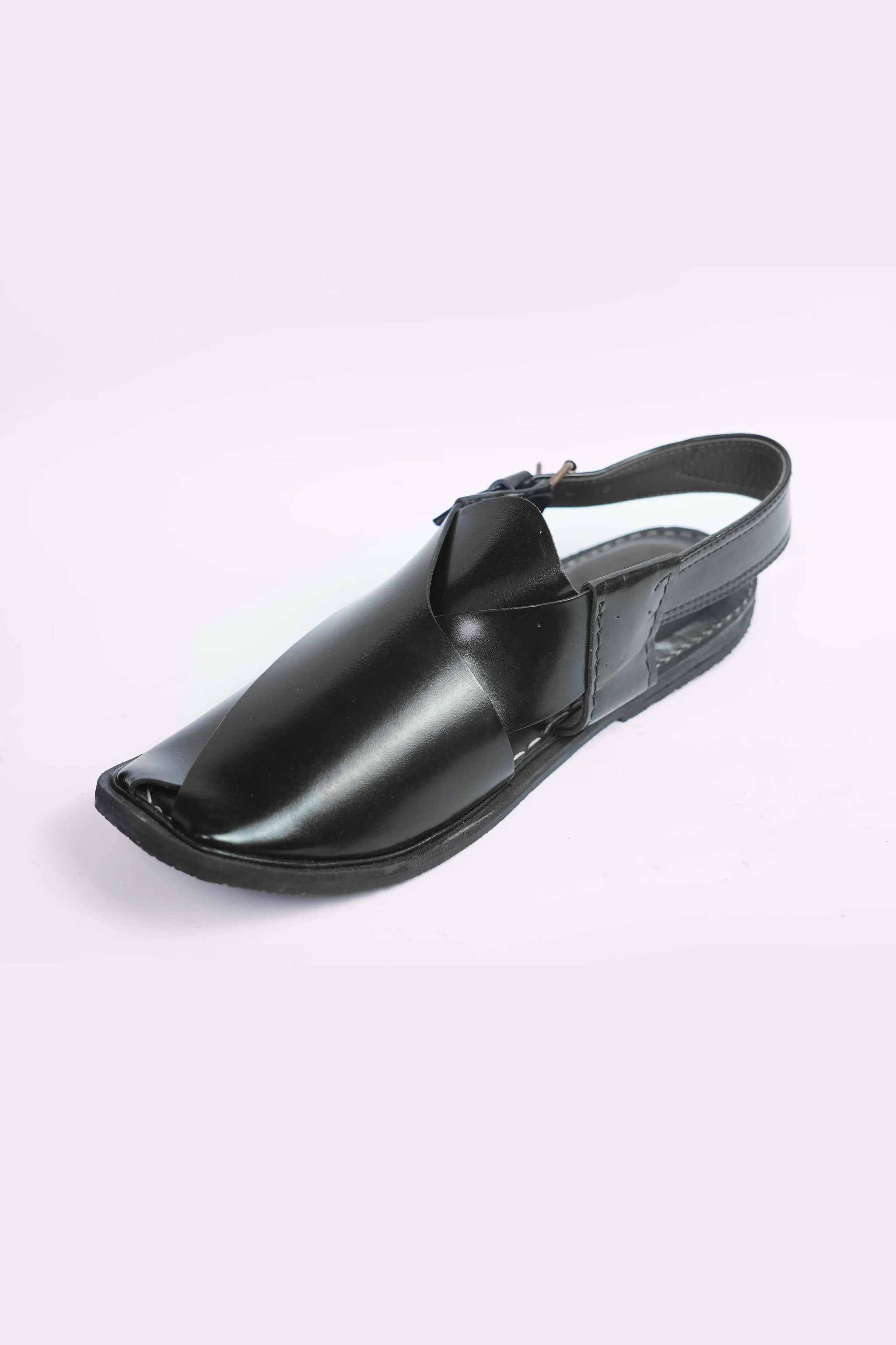 Shiny Black Traditional Peshawari Chappal