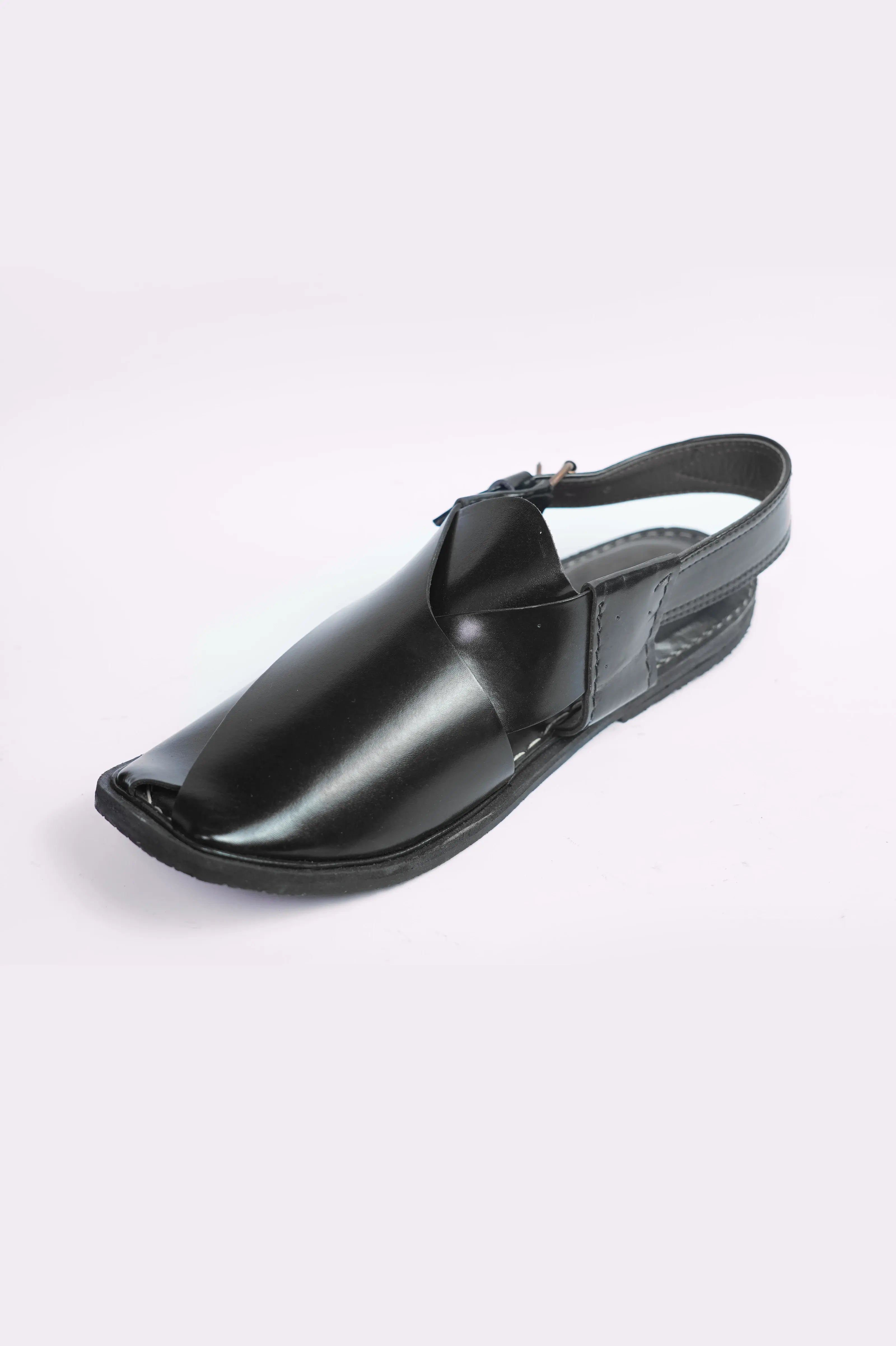 Shiny Black Traditional Peshawari Chappal